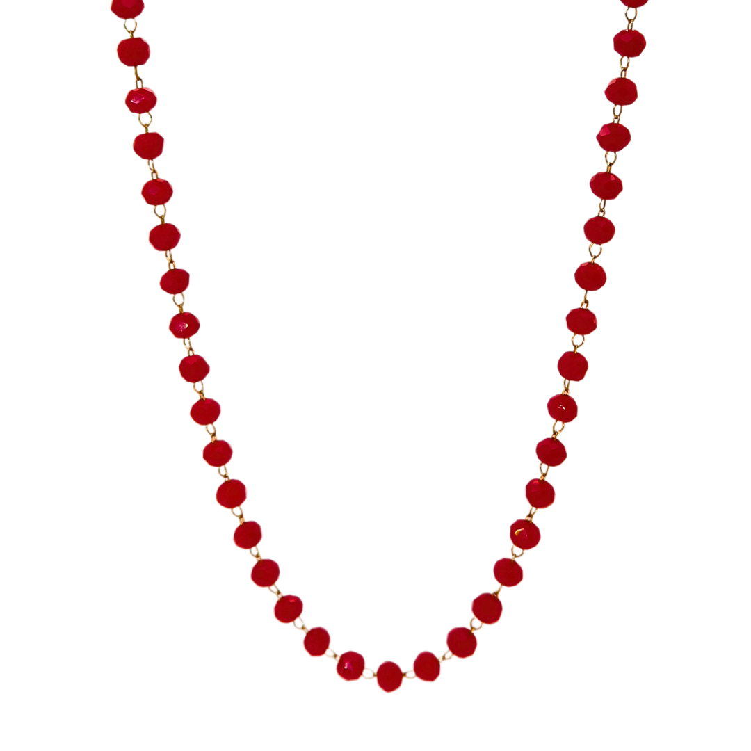 Chaîne collier perles - Rouge