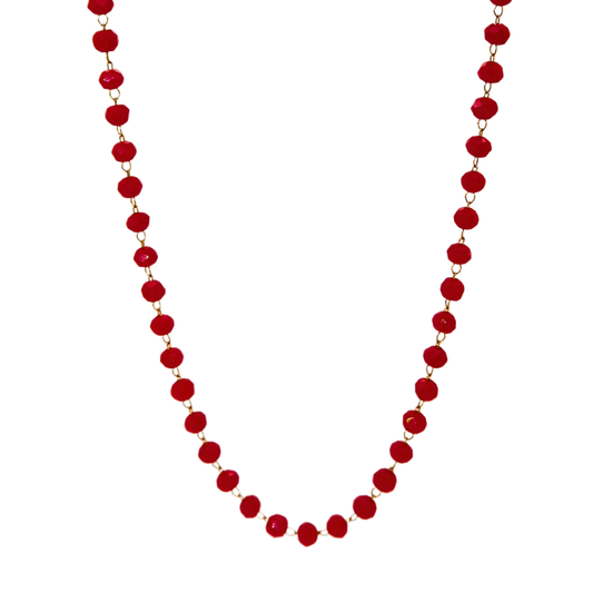 Chaîne collier perles - Rouge