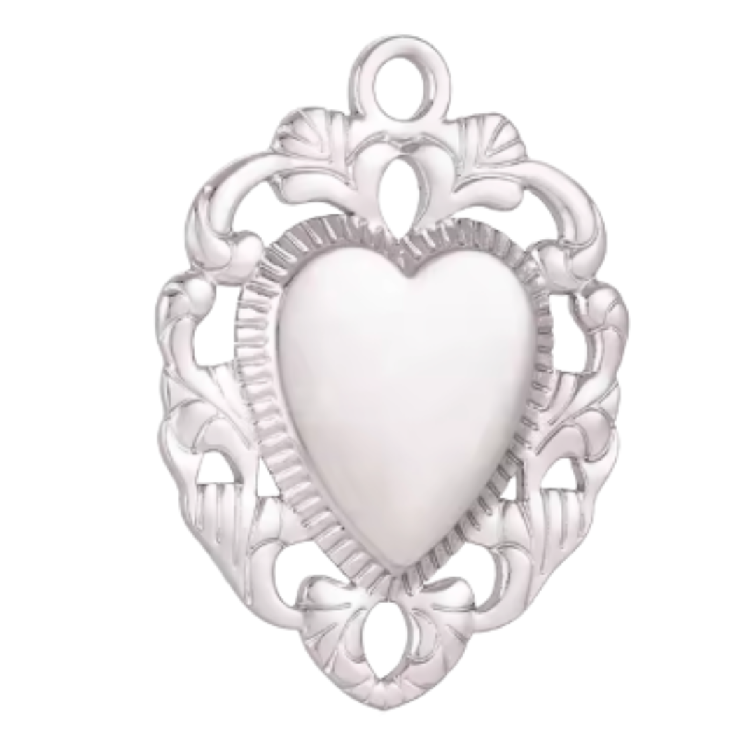 Grand coeur orné - Argent